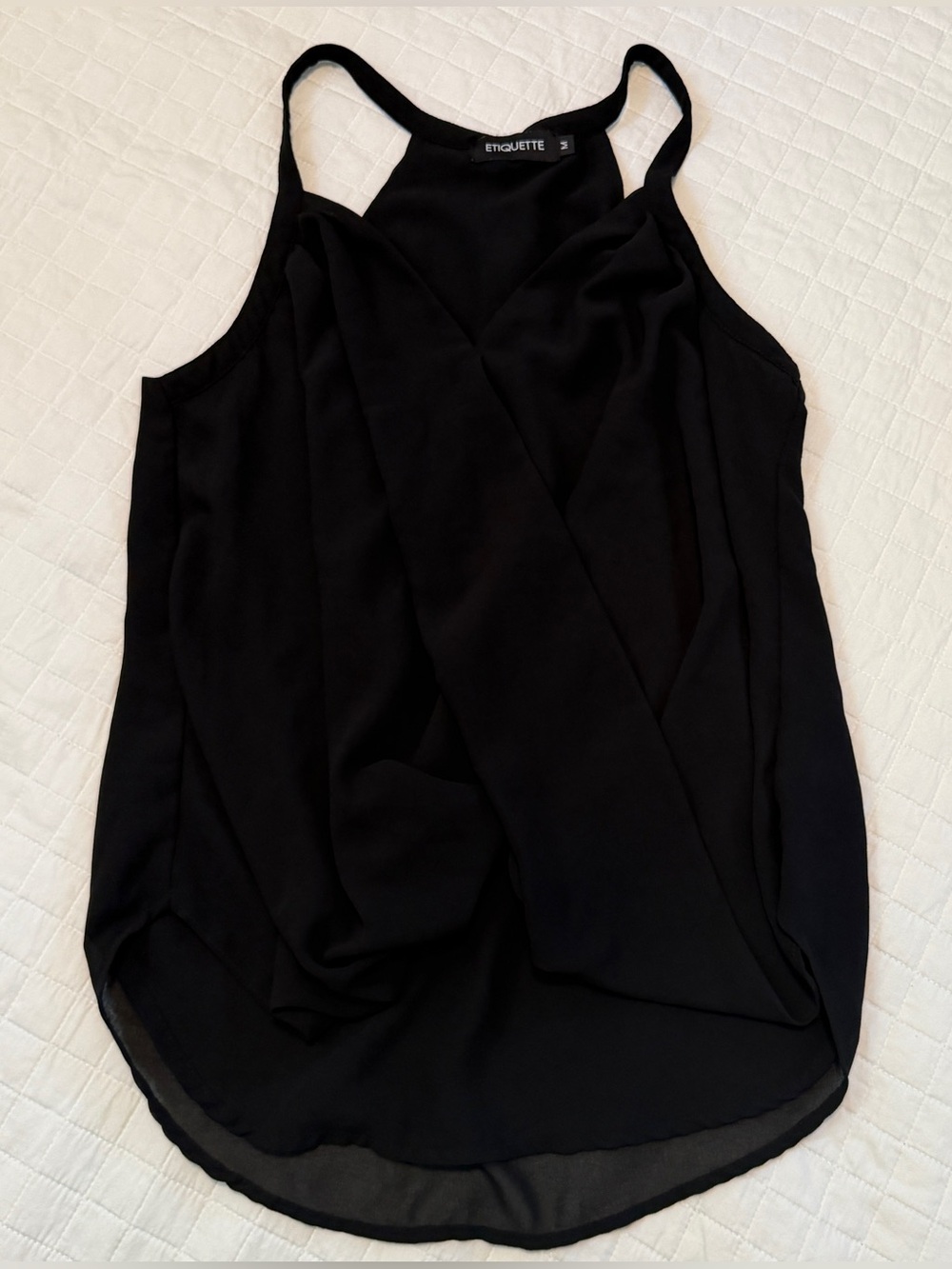 Etiquette Clothiers Black Draped Cami with Racerback Straps